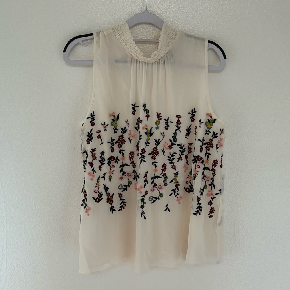Ann Taylor high neck floral dress blouse size medium